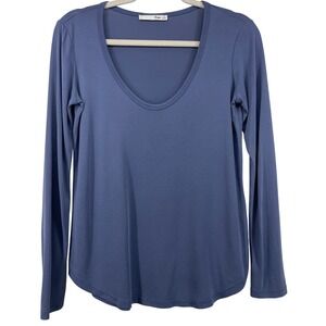 Aritzia Wilfred Free Size XS Basic Top Blue‎ Modal Blend Long Sleeve Scoop Neck